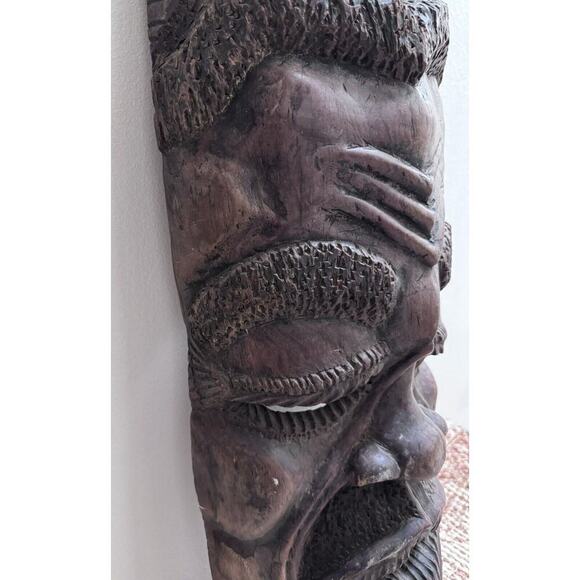 Vintage African Huge Solid Hand Carved Wood Tribal Wall Hanging Face Mask 30”. - Picture 7 of 15
